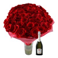 Bouquet DESIRE FLAME 51 roses+ Asti Martini