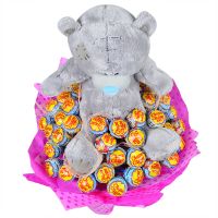 Buy bouquet of lollipop and teddy bear