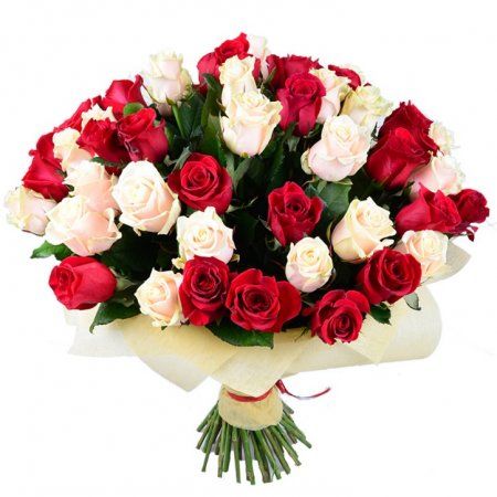 Bouquet Red and cream roses (51 pcs.)